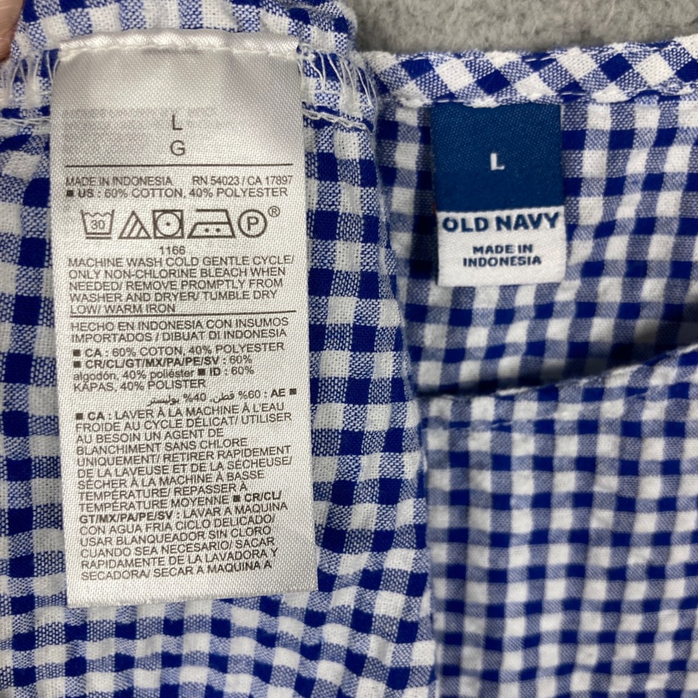 Old Navy Midi Dress Womens Large Blue Gingham Puff Sleeve Tiered Dorothy Cottage - Picture 5 of 11